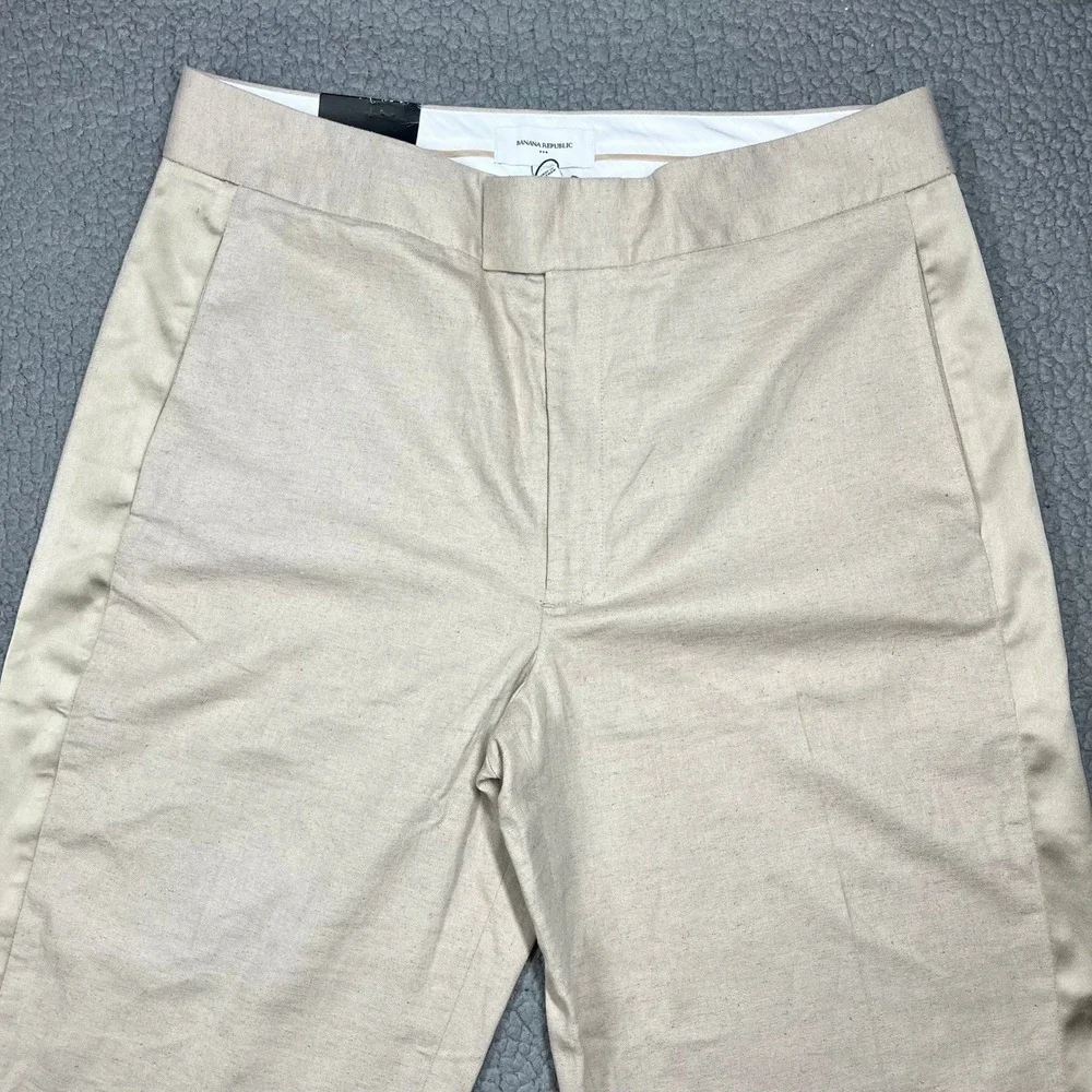 Banana Republic  Linen Blend Pants Womens 14 Beige High Rise Cropped Tuxedo NEW
